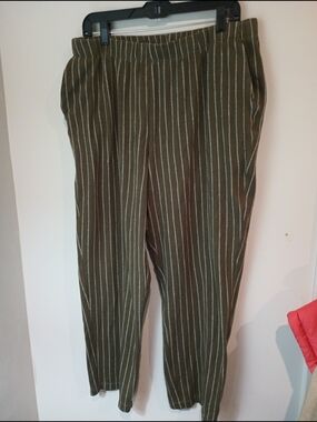 Lands' End Olive Pinstripe Straight-Leg Pull-On Pants